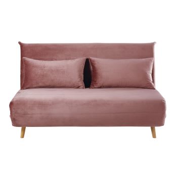 Nio - Sofá cama de 2 plazas de terciopelo rosa viejo