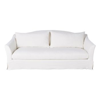 Anaelle - Sofá-cama de 3/4 lugares em linho de alta qualidade branco, colchão 10 cm
