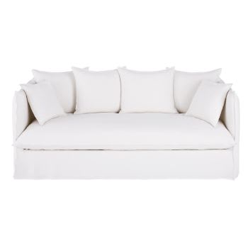 Louvain - Sofá-cama de 3/4 lugares em linho de alta qualidade branco, colchão 10 cm