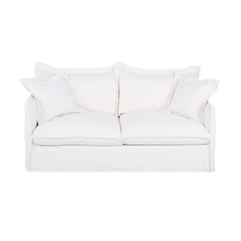 Barcelone - Sofá-cama de 3/4 lugares em linho de alta qualidade branco, colchão 14 cm