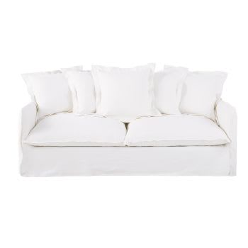 Barcelone - Sofá-cama de 3/4 lugares em linho de alta qualidade branco, colchão 6 cm
