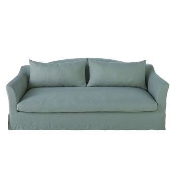 Anaelle - Sofá cama de 3/4 plazas de lino azul celedón