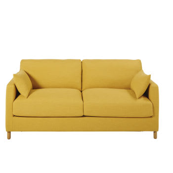 Julian - Sofá-cama de 3 lugares amarelo-mostarda, colchão 10 cm