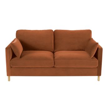 Julian - Sofá-cama de 3 lugares de veludo cor de laranja, colchão 10 cm
