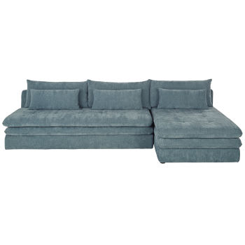 Sofá-cama de canto de 3/4 lugares em tecido reciclado azul-esverdeado