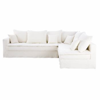 Celestin - Sofá-cama de canto direito de 5/6 lugares em linho de alta qualidade branco, colchão 6 cm