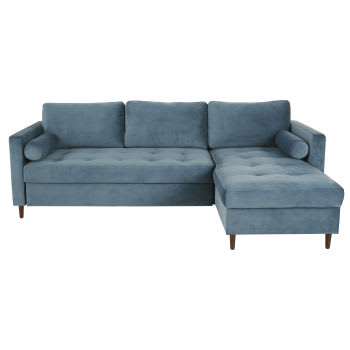 Olivia - Sofá cama esquinero de 4 plazas de terciopelo azul