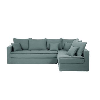 Celestin - Sofá cama esquinero derecho de 5 plazas de lino azul celedón
