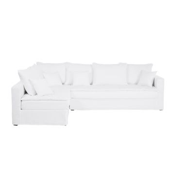Celestin - Sofá cama esquinero izquierdo de 5 plazas de lino blanco