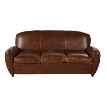 Oxford - Sofá-cama vintage de 3 plazas de piel marrón