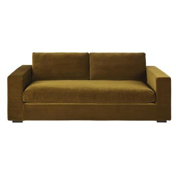 Jekill - Sofá de 3/4 plazas de terciopelo bronce, colchón de 10 cm