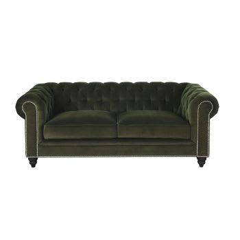 Chesterfield - Sofá de 3/4 plazas de terciopelo de algodón verde