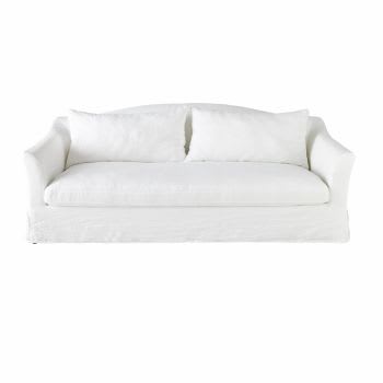 Anaelle - Sofá de 4 plazas de lino lavado blanco