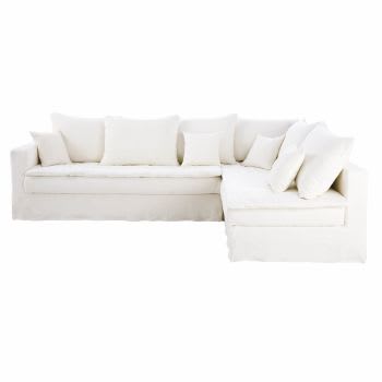 Celestin - Sofá esquinero derecho convertible de 5/6 plazas de lino superior blanco, colchón de 6 cm