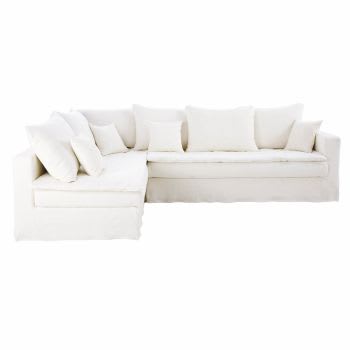 Celestin - Sofá esquinero izquierdo convertible de 5/6 plazas de lino superior blanco, colchón de 6 cm