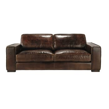 Sofá vintage de 3 plazas de cuero marrón