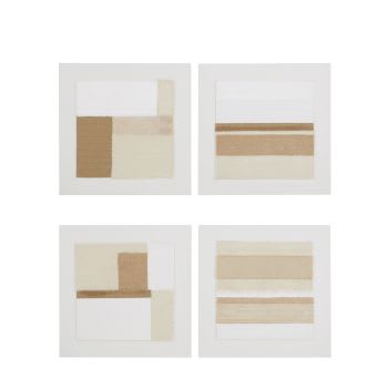 SOHANE - Tele astratte dipinte in colore bianco, beige e grigio talpa (x4) 60x60 cm