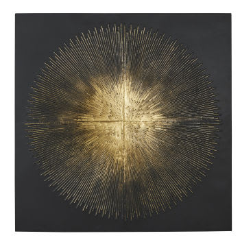 SOLAR - Decorazione da parete in metallo nero e rilievi dorati 90 cm x 90 cm