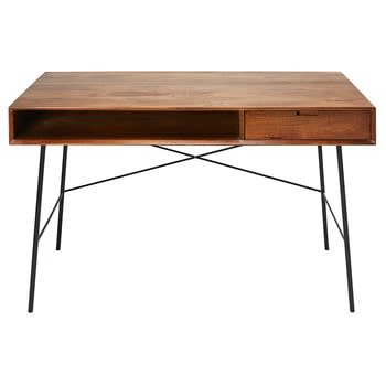 Arty - Solid mango wood and black metal 1-drawer desk