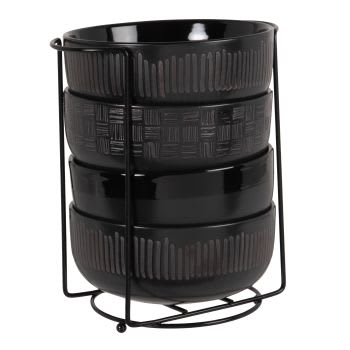 KIWAFU - Soporte para 4 tazones de gres y hierro negro