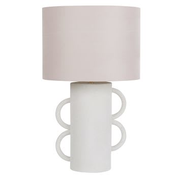 SOUSSE - Lampe aus weißer Keramik mit Lampenschirm aus beigefarbenem recyceltem Polyester