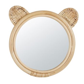 OCTAVE - Specchio rotondo con orecchie in rattan beige Ø 30 cm