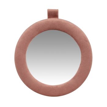ROSAE - Specchio rotondo in velluto rosa 15x17