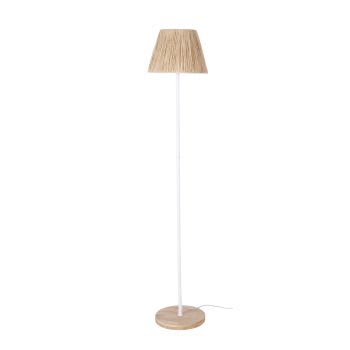 JULIE - Staande lamp met houten en metalen voet en beige lampenkap van raffia H137
