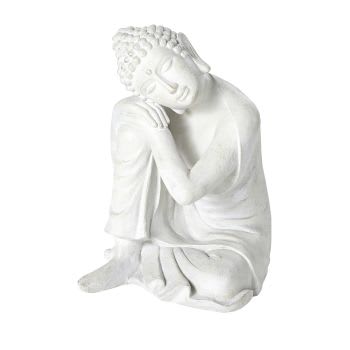 Statua buddha écru effetto anticato, H 60 cm
