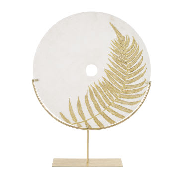MINORQUE - Statua disco in metallo dorato e resina bianca e dorata alt. 65 cm