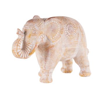 MANDALA - Statuetta elefante scolpita mandala marrone sbiancato alt. 28 cm