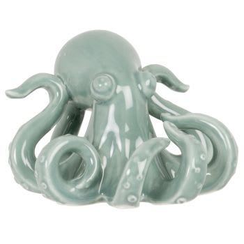 BAYAMAR - Statuette pieuvre en porcelaine bleu clair H9