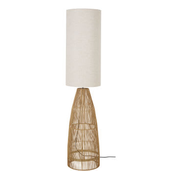 AOUDA - Stehlampe aus getrocknetem Rattan, Lampenschirm aus weißem Leinen, H140cm