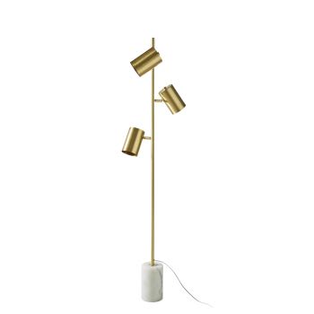Stehlampe aus goldenem Metall und weißem Marmor H156