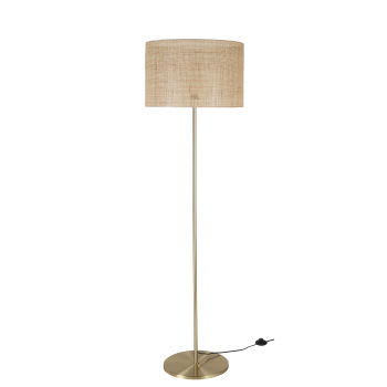 LURANO - Stehlampe aus goldfarbenem Metall, Lampenschirm aus Rattangeflecht, H168cm