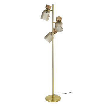 BALENCIA - Stehlampe aus goldfarbenem Metall mit 3 Lampenschirmen aus geriffeltem Glas, H160cm