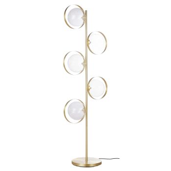 Stehlampe aus goldfarbenem Metall mit 5 Kugelschirmen aus Glas, H165cm