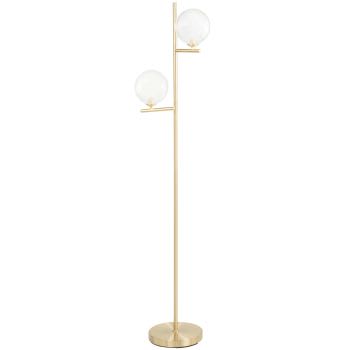 Stehlampe aus goldfarbenem Metall mit Kugelschirmen aus Glas, H152cm