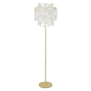 KUTA - Stehlampe aus goldfarbenem Metall und Lampenschirm mit Quasten aus Perlmutt, H170cm
