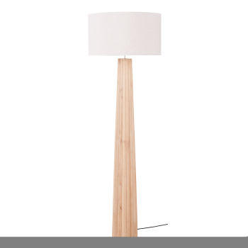 Alba - Stehlampe aus Kautschukbaumholz mit Lampenschirm aus bernsteinfarbenem Leinen, H151cm