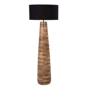 Stehlampe aus Mangoholz mit Lampenschirm aus schwarzem Leinen, H168cm