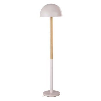 WYNWOOD - Stehlampe aus puderrosafarbenem Metall und Kautschukholz, H133cm