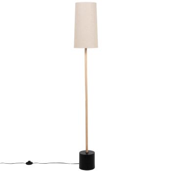 Stehlampe aus schwarzem, grauem und beigem Holz mit Lampenschirm aus Leinen, H154cm