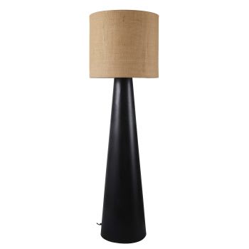 Stehlampe aus schwarzem Metall mit Jute-Lampenschirm H149
