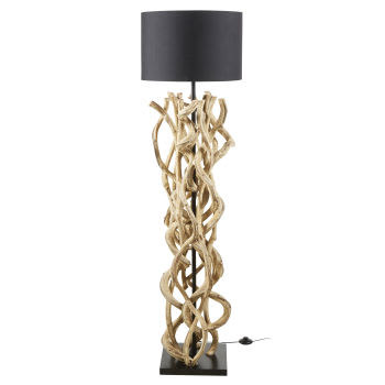 ASSANE - Stehlampe aus Weinliane mit schwarzem Lampenschirm H157
