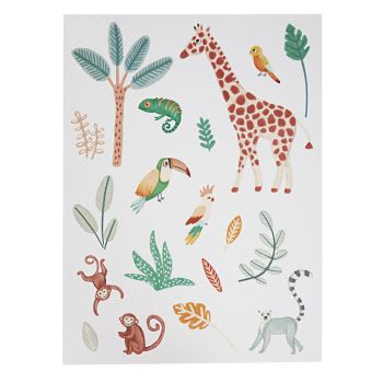 CHAMAREL - Stickers muraux animaux et feuillages multicolores