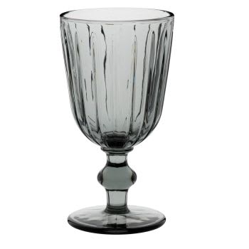 Set aus 2 - Stielglas aus anthrazitgrau getöntem, geriffeltem Glas