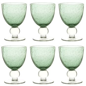 Set aus 6 - Stielglas aus Bläschenglas, grün