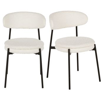 Stühle für gewerbliche Nutzung mit schwarzem Metall und ecrufarbenem Bouclé-Stoffbezug (2 Stück)