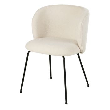 Kate - Stuhl aus ecrufarbenem Bouclé-Stoff und schwarzem Metall